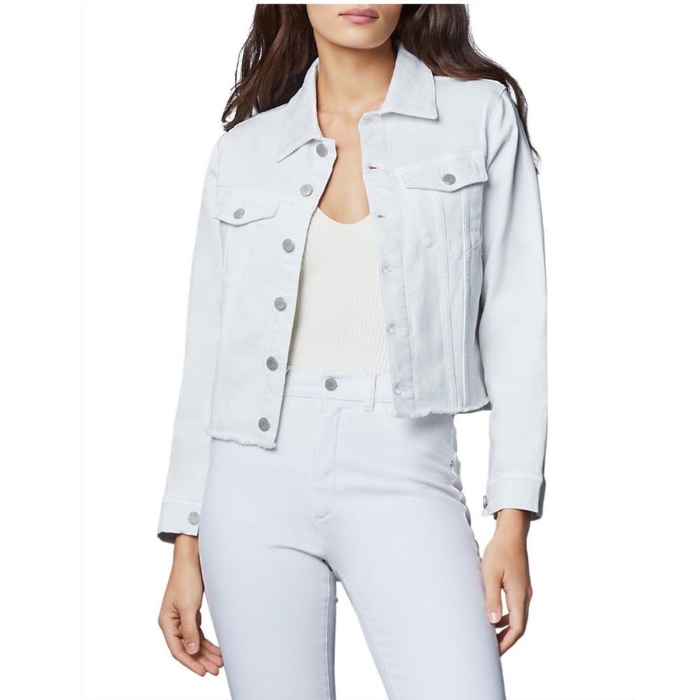 DL1961 Vika Classic Denim Jacket in Milk White‎ Frayed Hem Size Large 20122034